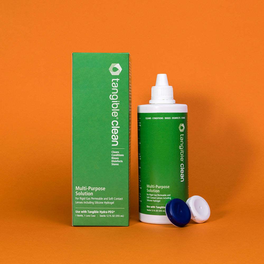 Tangible Clean multipurpose contact lens solution can be used to disinfect scleral contact lenses. Store, condition, disinfect, and clean your contact lenses. Can be used with scleral and RGP contact lenses.