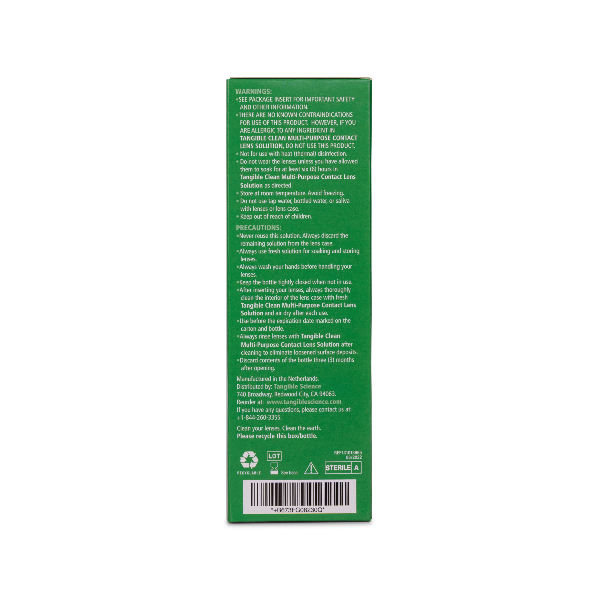 Tangible Clean multi purpose contact lens solution box for scleral and rgp contact lenses. Cleaning solution for contact lenses, can be used to clean and disinfect all contact lenses including soft contacts, scleral, and gp contact lenses