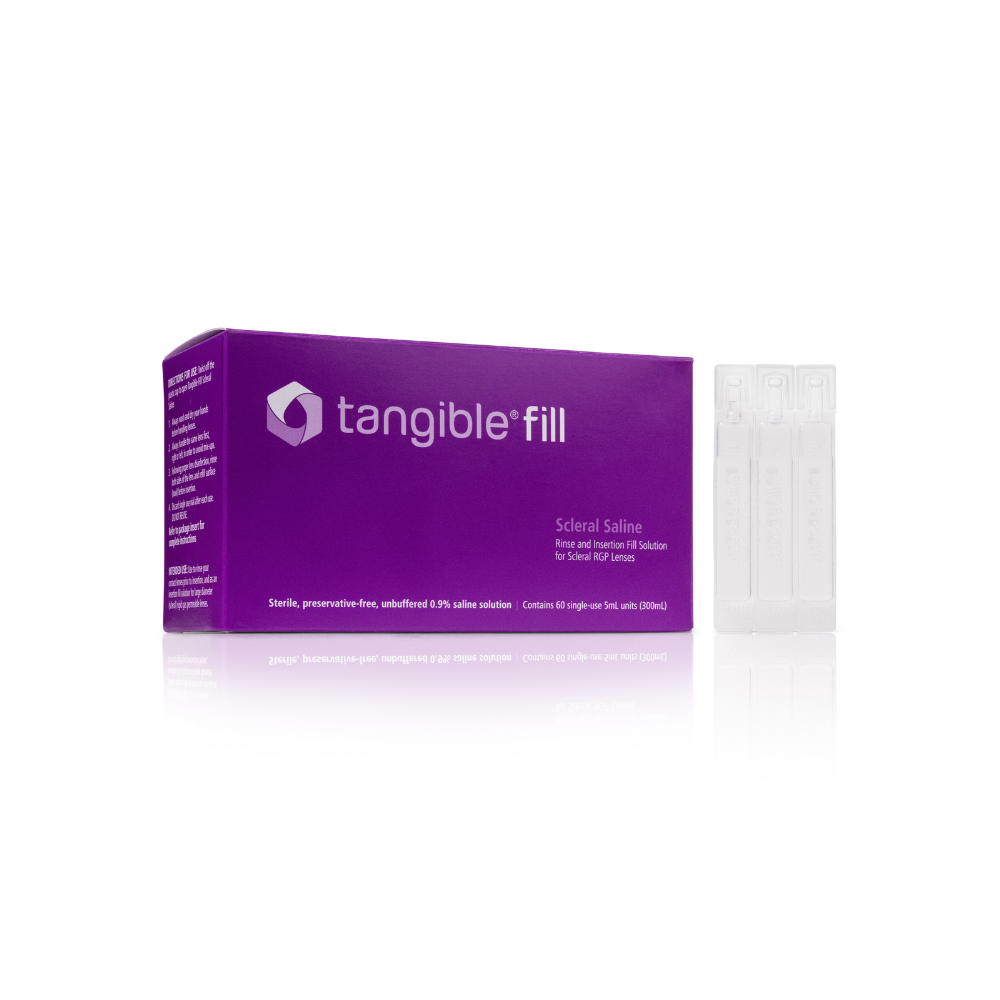 Tangible Fill, preservative free non buffered saline solution for filling scleral lenses prior to insertion.